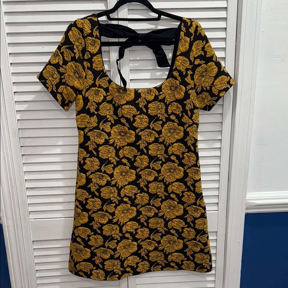 Anthropologie Black and Gold Floral Mini Dress